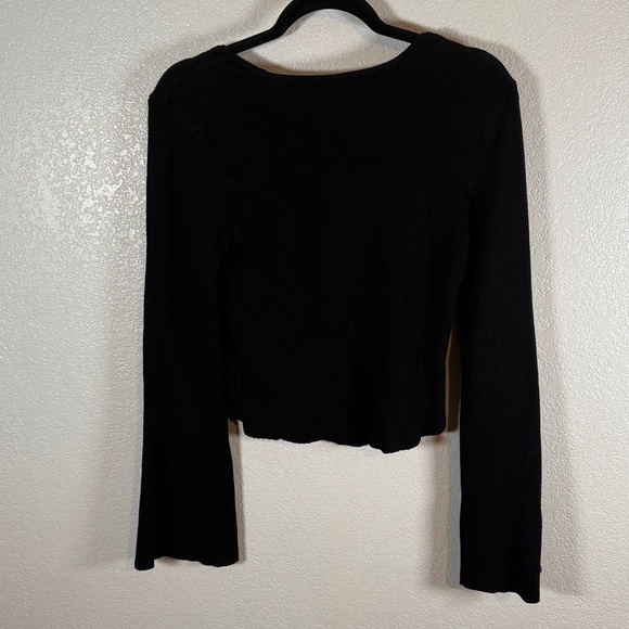 Anthropologie Maeve Black Cropped Knit Square Neck Sweater Size Medium - Picture 5 of 7